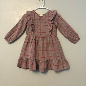 Mabel + Honey Hazel Button Brown plaid Dress with ruffle details size 6x